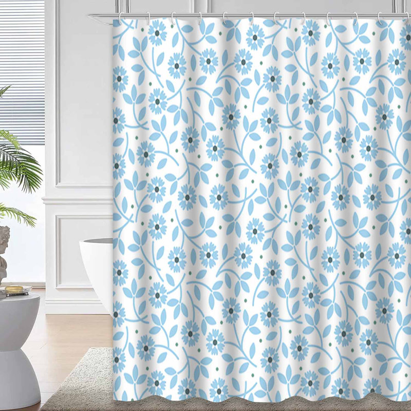 Rideau de douche sans couture à motif de fleurs blanches avec 12 crochets, L 72 po x l 78 po