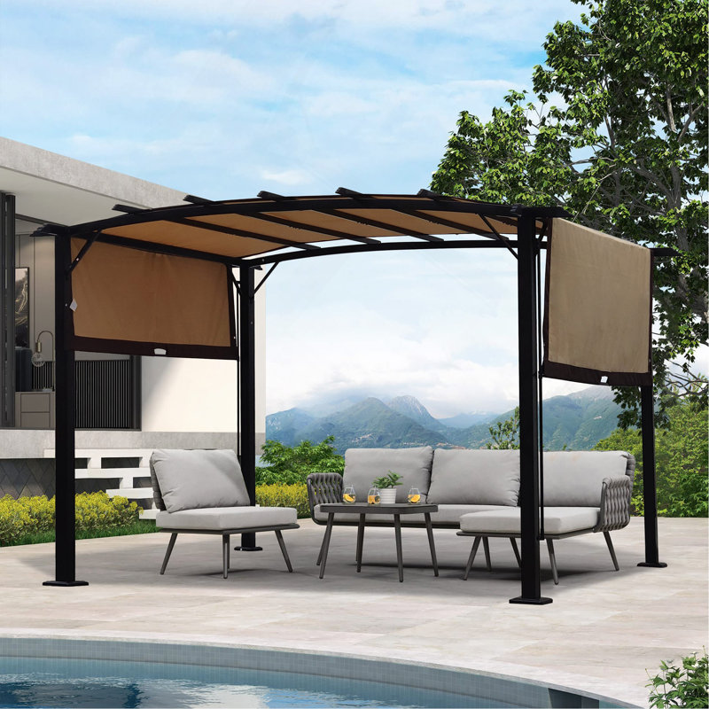 12 X 9 FT Outdoor Pergola Patio Gazebo, Retractable Shade Canopy, Steel Frame Grape Gazebo, Sunshelter Pergola