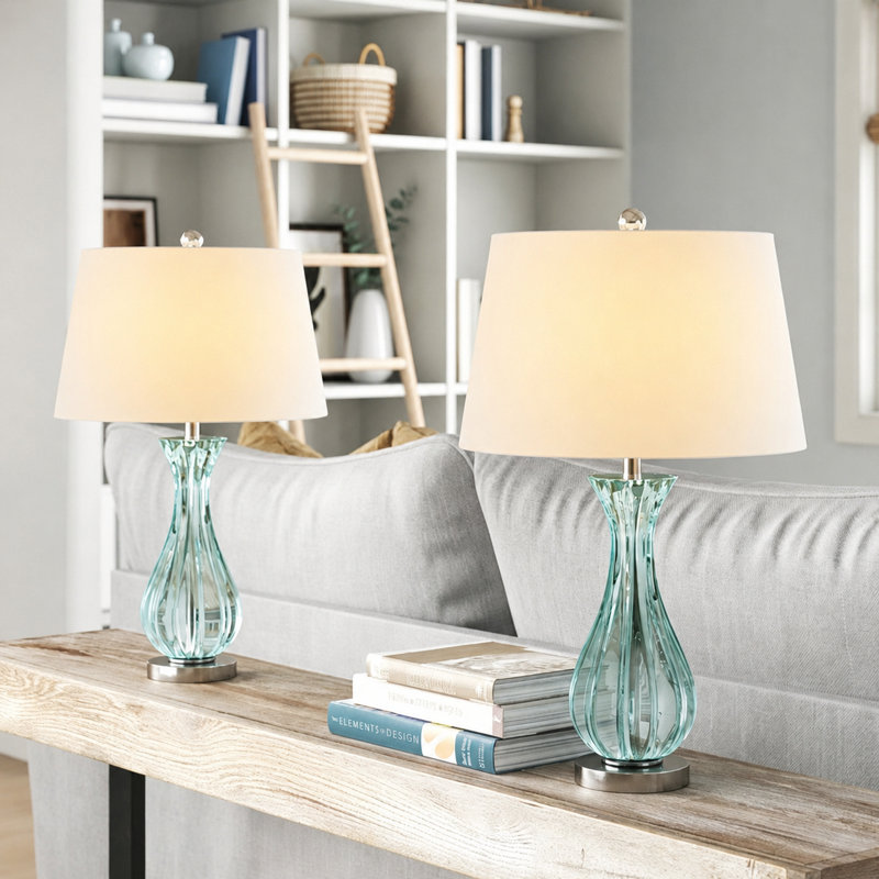 Ursuline 25.5" H Glass Table Lamp with Chrome Base , Blue