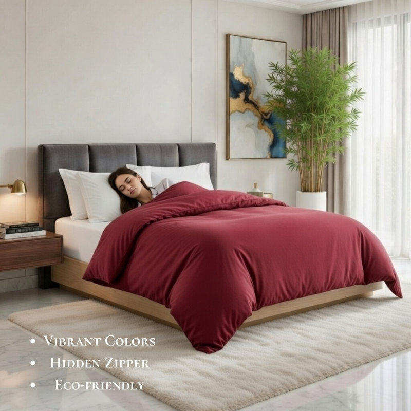 Luxury Bamboo Duvet Cover, Ultra-Soft & Cooling Bamboo Blend, Machine Washable, Queen, Burgundy