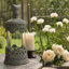 Pot en verre flottant fleur, oiseau gris 13 po, couvercle en ciment orné