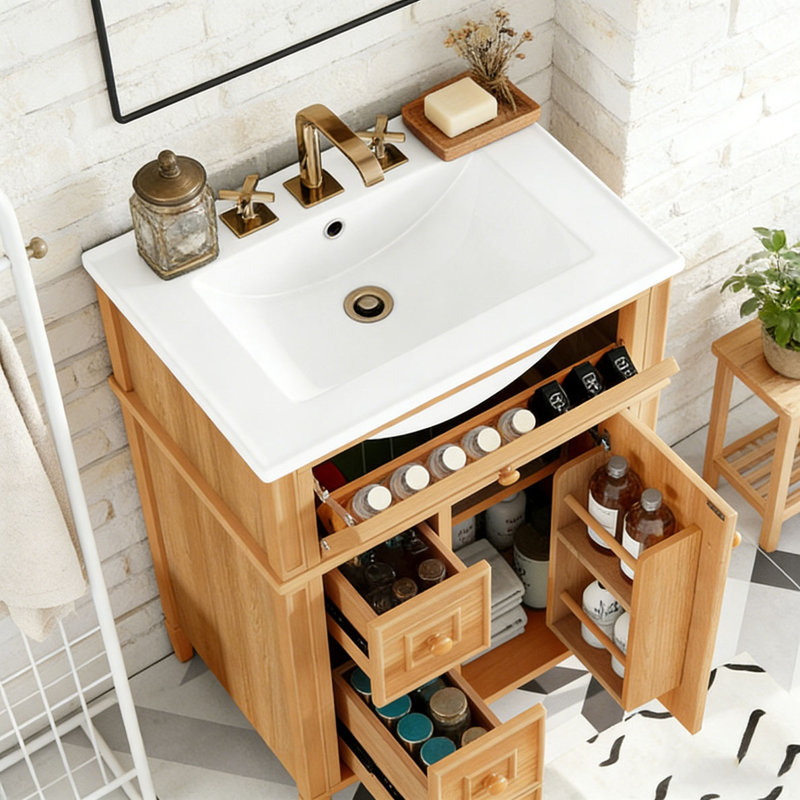 Meuble-lavabo de salle de bain avec lavabo, Bois de 24 pi