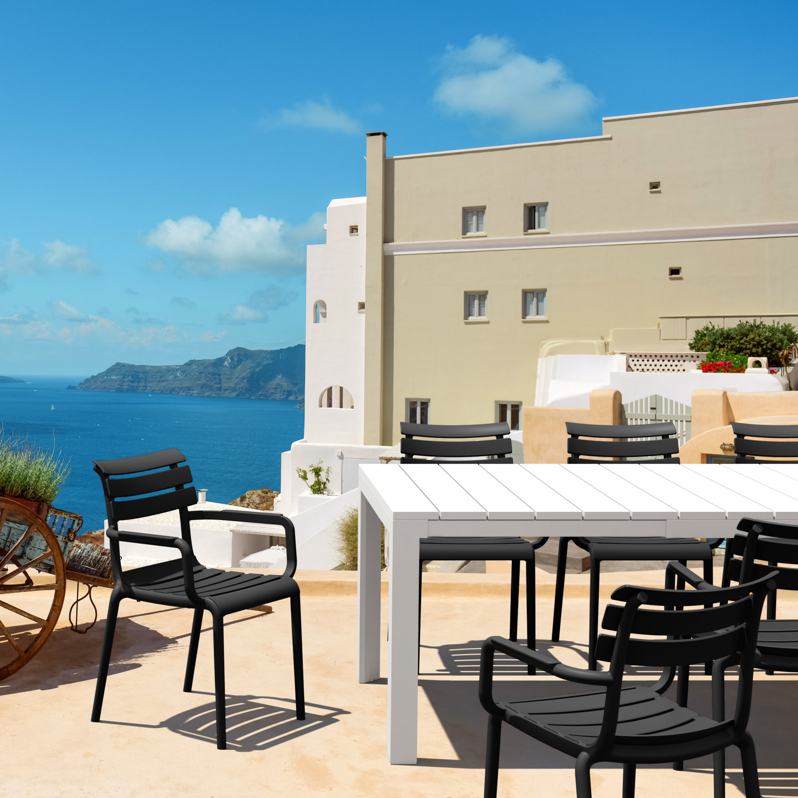 Aragons Stacking Patio Dining Armchair, Black