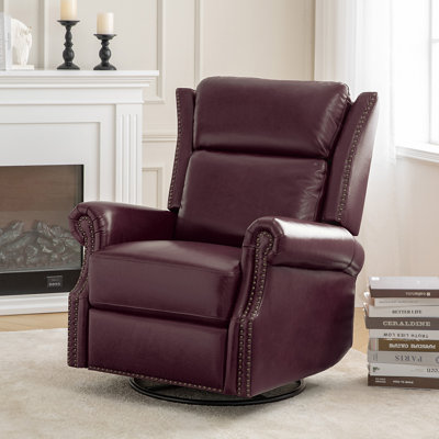 Hayliee 33.5" W Genuine Leather Swivel Glider Recliner
