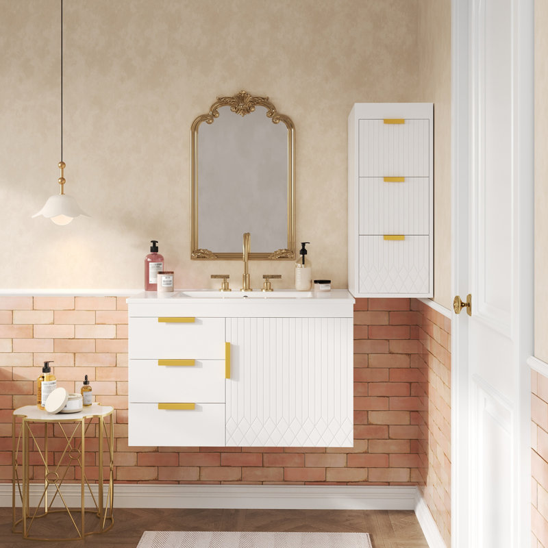 Armoire de salle de bain murale 30 "avec armoire latérale combinée, armoire de salle de bain avec porte à fermeture douce et tiroirs, meuble-lavabo moderne avec lavabo