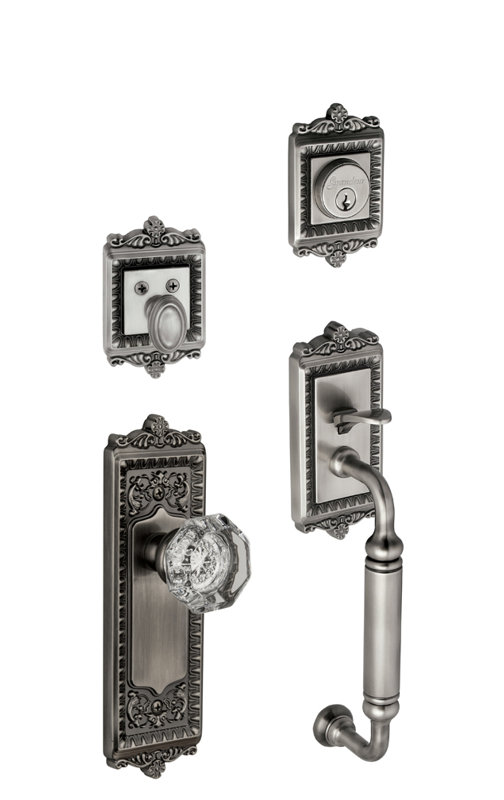 Windsor Handle With Knob And Deadbolt, Antique Pewter
