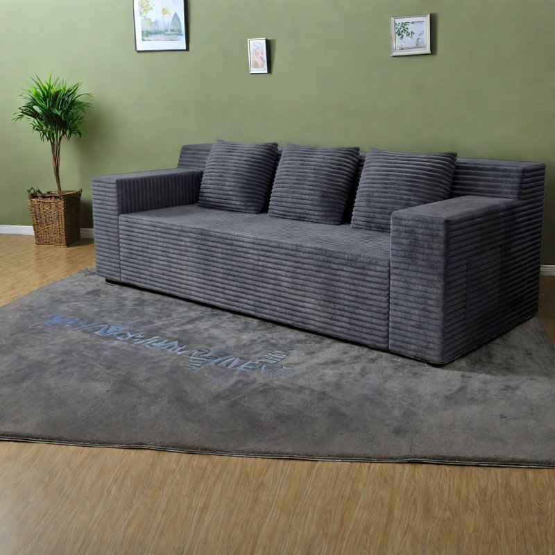 Canapés modernes en velours côtelé, canapé compact sans assemblage de 71 po pour la maison, gris foncé