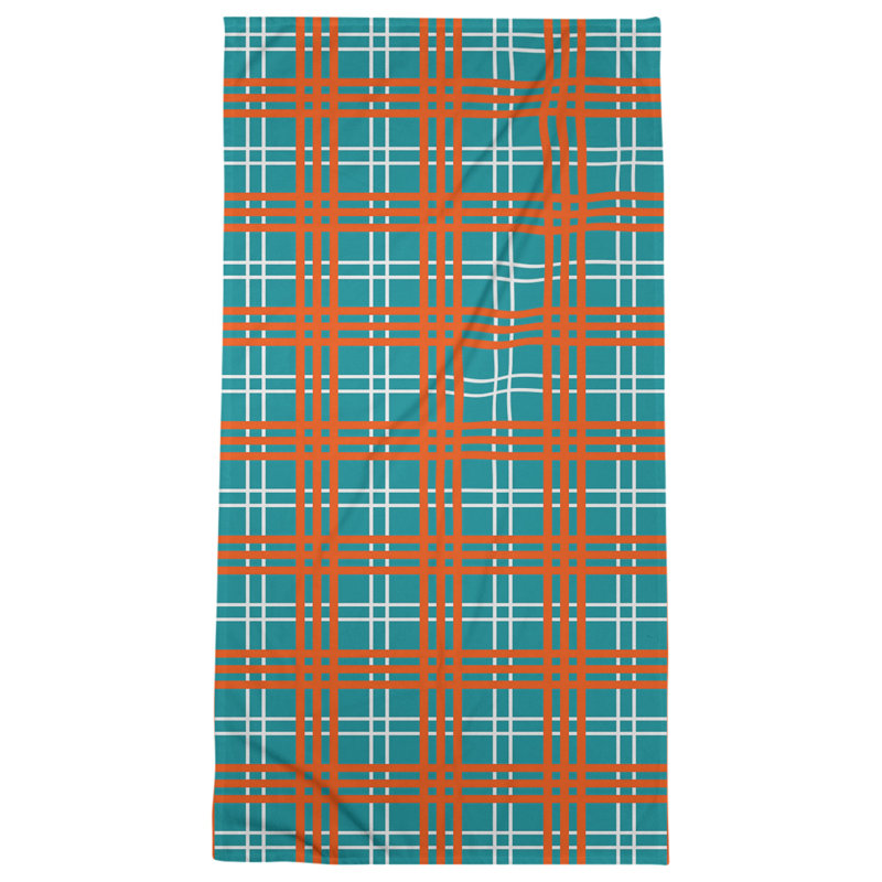 Serviette de bain de luxe Miami football, Mélange polyester-coton, Orange / turquoise / blanc
