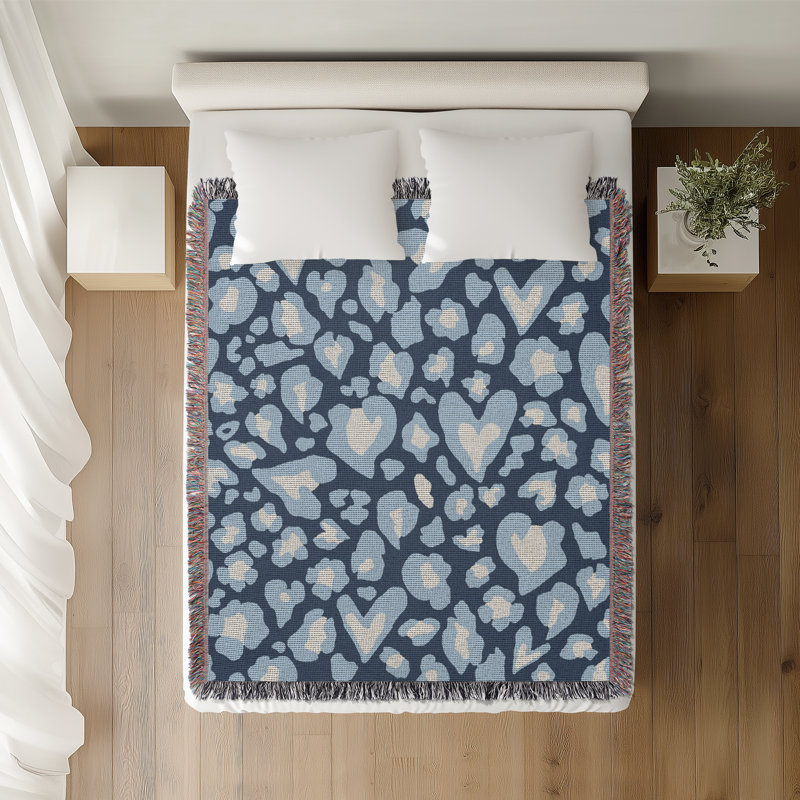 Jeté en coton à imprimé animal, Bleu gris Bleu Blanc cassé, 60 x 60