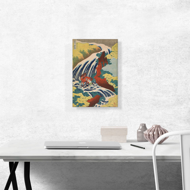 " Yoshitsune Falls 1833 " by Katsushika Hokusai Painting Print, 18" H x 12" W x 0.75" D