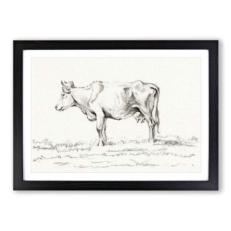 A Standing Cow by Jean Bernard - Single Picture Frame Print, Black Framed, 45cm H x 63cm W x 2cm D