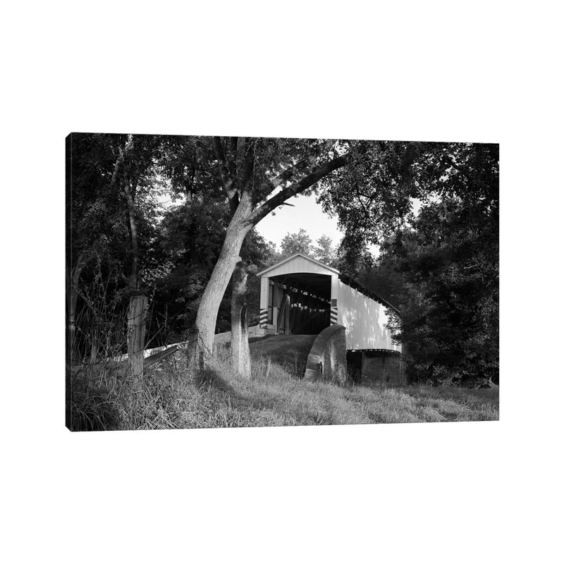 1970s Covered Bridge In Rural Wooded Area by Vintage Images - Wrapped Canvas Print, 20.32 cm H x 30.48 cm W