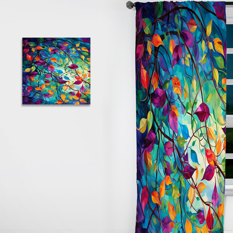 Multicolor Vibrant Vines I - Abstract Botanicals Curtain - Velvet Room Darkening - 1 panel, 52" W x 84" L