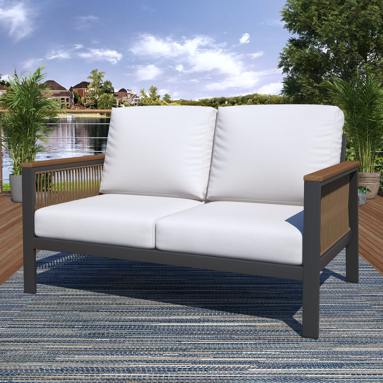 Townsend 55" Sunbrella® Patio Loveseat, Canvas White Sunbrella® Canvas, Gray/White