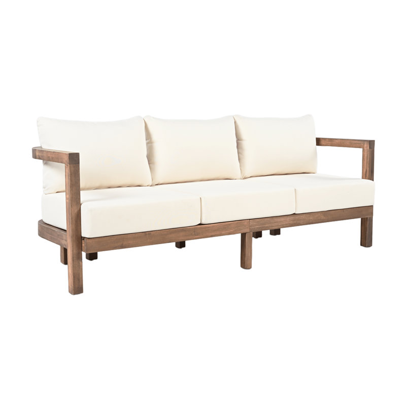 Lucca Acacia Wood Upholstered 3-Seater Patio Sofa With Cushions