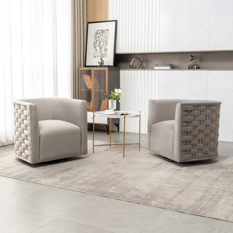 Occie Velvet Swivel Barrel Chair, Gray Velvet