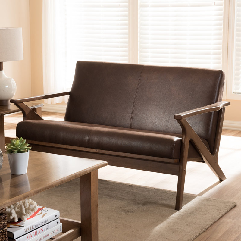 Kiger Bianca Modern Wood Distressed Faux Leather 2-Seater Loveseat, 29.53'' H X 50'' W X 33.07'' D