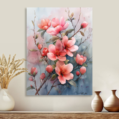  «Pink Grey Tender Bloom Apple Blossom I - Art mural fleur de pommier