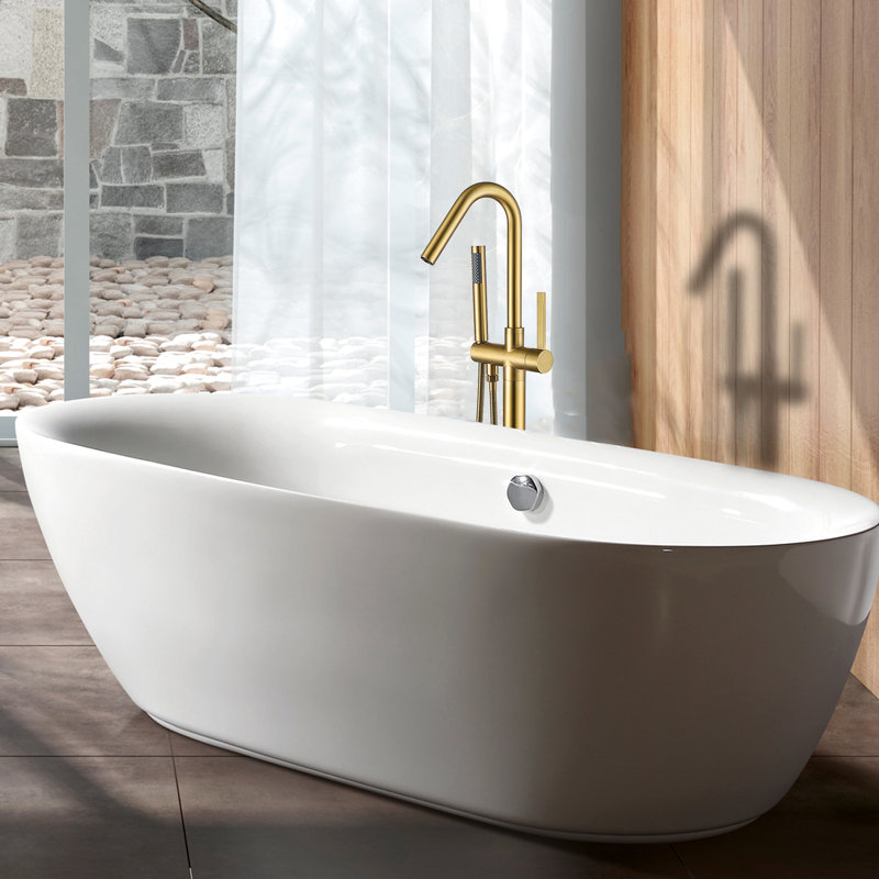 Robinet de baignoire autoportant doré avec douche à main - Fabrication en métal robuste, attrait pour la salle de bain et décoration