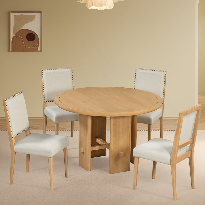 Ensemble de table de salle à manger 5 pièces Rustic Elegance - Table en bois massif avec chaises rembourrées confortables