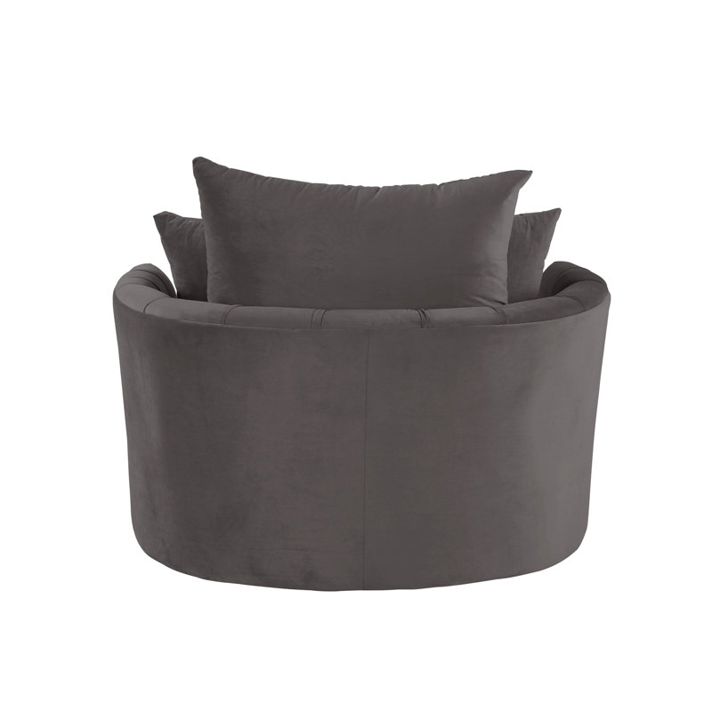 Gray Velvet Swivel Barrel Accent Chair with Manufactured Wood Frame