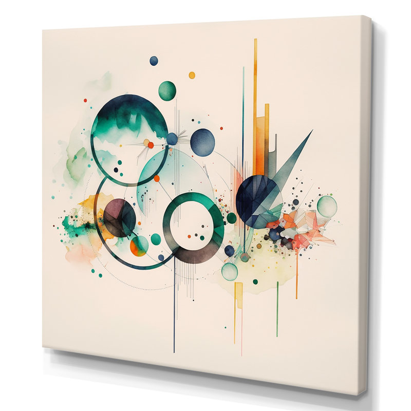 Art géométrique aquarelle multicolore VI - peinture sur toile, H 16 po x l 16 po x P 1 po, Toile tendue