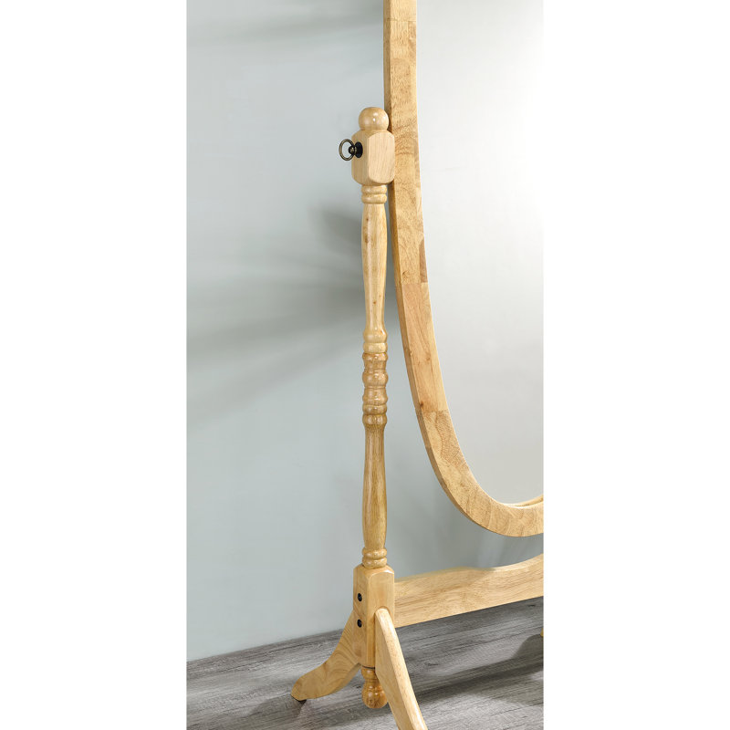 Miroir sur pied 60,62 "en bois naturel, ovale. Miroir ajustable. S'incline facilement à n'importe quel angle. Facile à assembler et à finition naturelle.