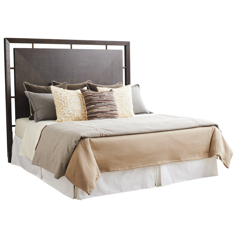 King Dark Brown Upholstered Wood and Leather Headboard