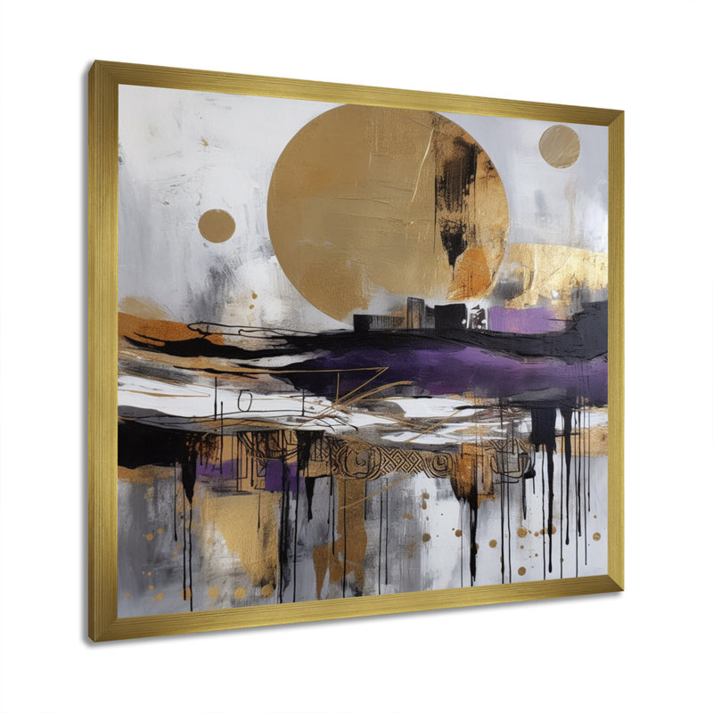 Golden Rising Moon V sur impression sur toile, H 16 po x l 16 po x P 1 po, Encadrement doré