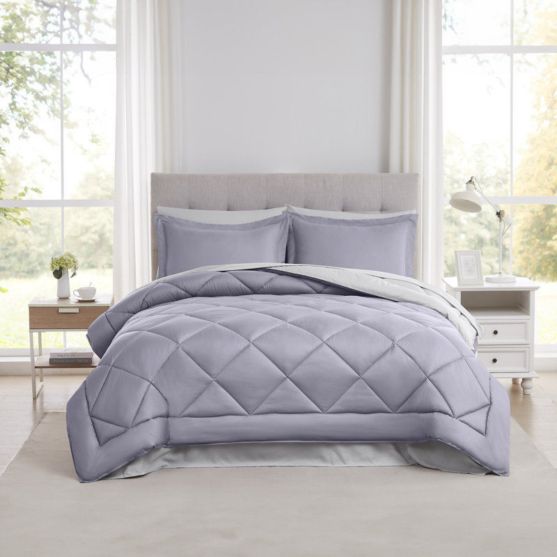 Modern Threads 7-Piece Reversible Comforter Set - Includes Comforter, Sheets, Pillowcases, and Shams, Amethyst