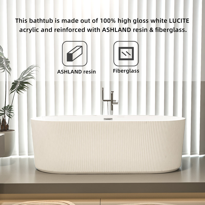 Freestanding Soaking Acrylic Bathtub, 60"
