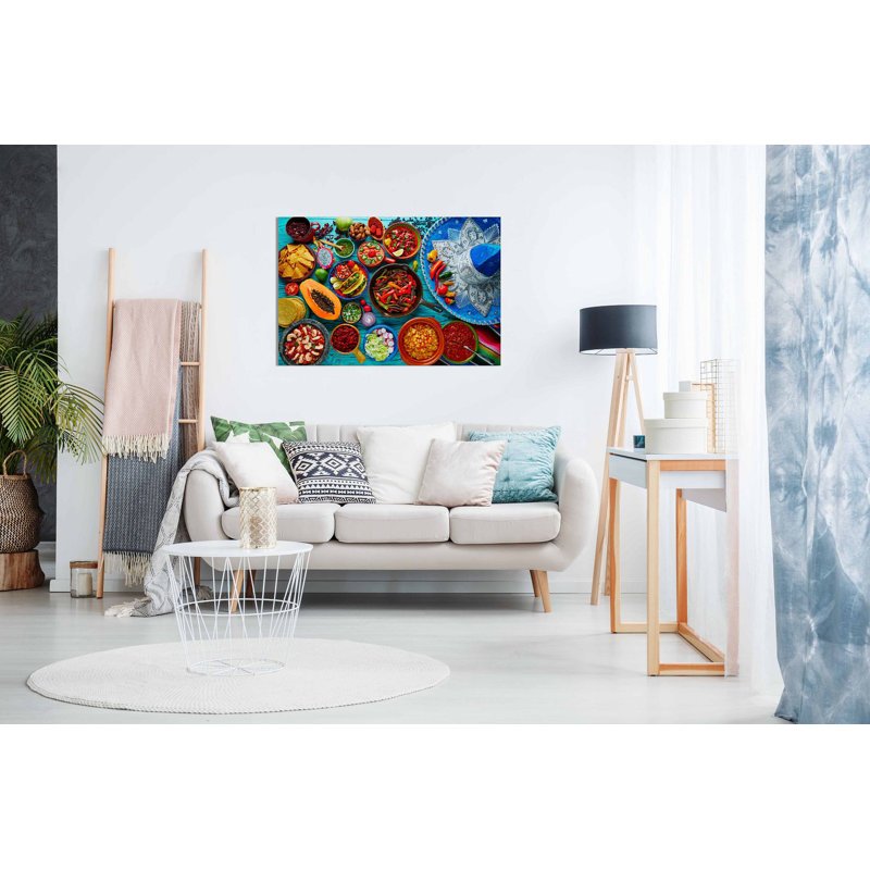 Mexican Restuarant Food Mix And Sombrero - Wrapped Canvas Print, 20cm H x 31cm W