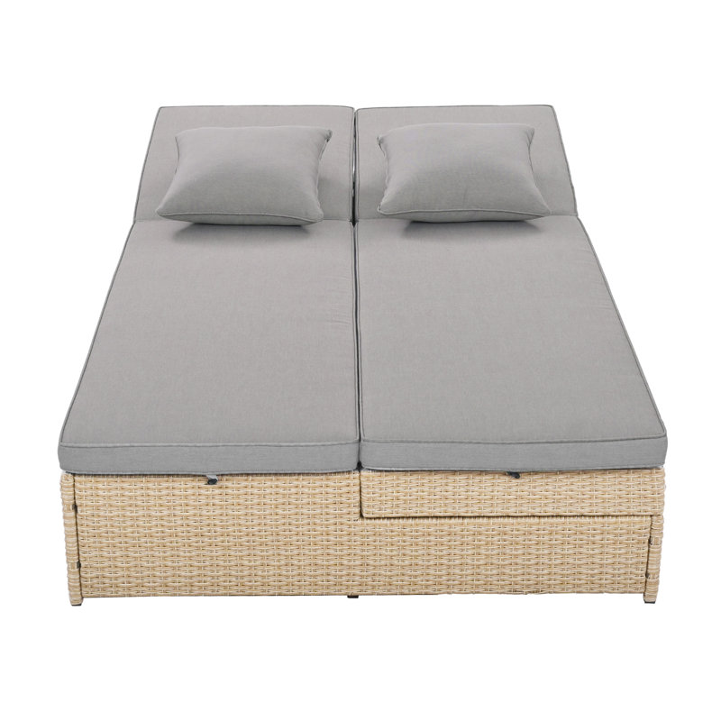 Lit de bronzage d'extérieur double TopMAX, chaises de patio inclinables en rotin de rotin avec dossier et siège réglables, ensemble conversationnel pour 2 personnes, brun