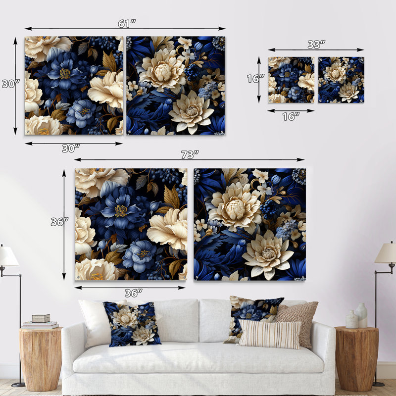 Victorian Cobalt Foliage Victorian, H 36 po x l 73 po