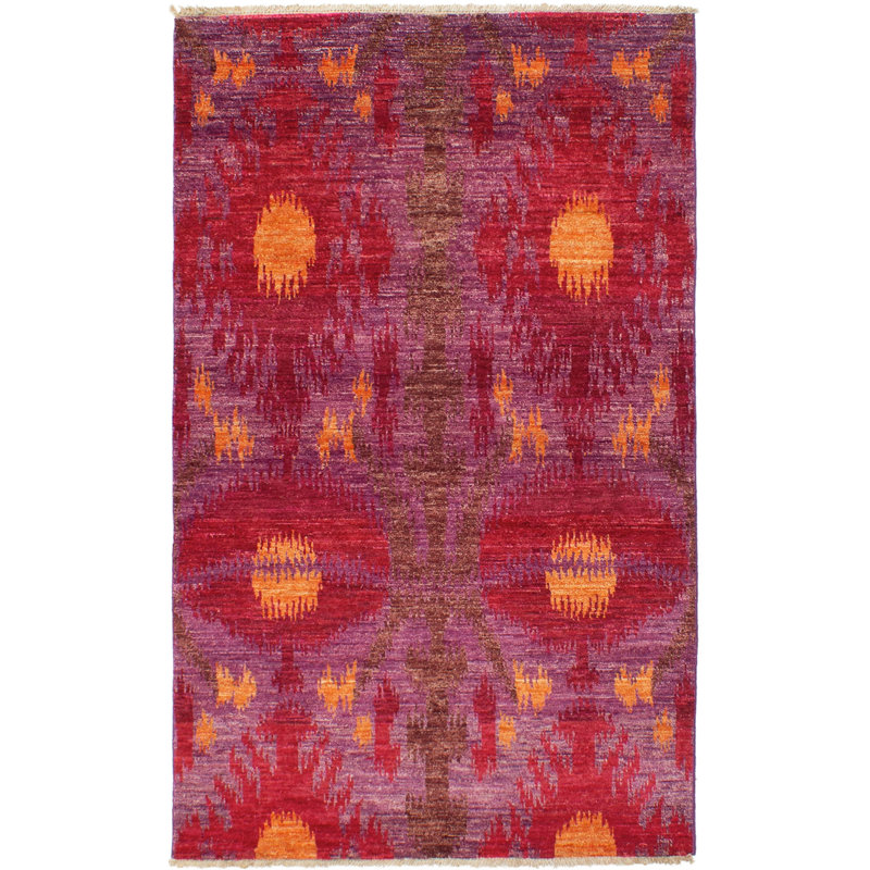Tapis unique en laine noué à la main Mogul des années 2010 de 4 pi 6 po x 7 pi 5 po noir / orange / jaune Kamyjah