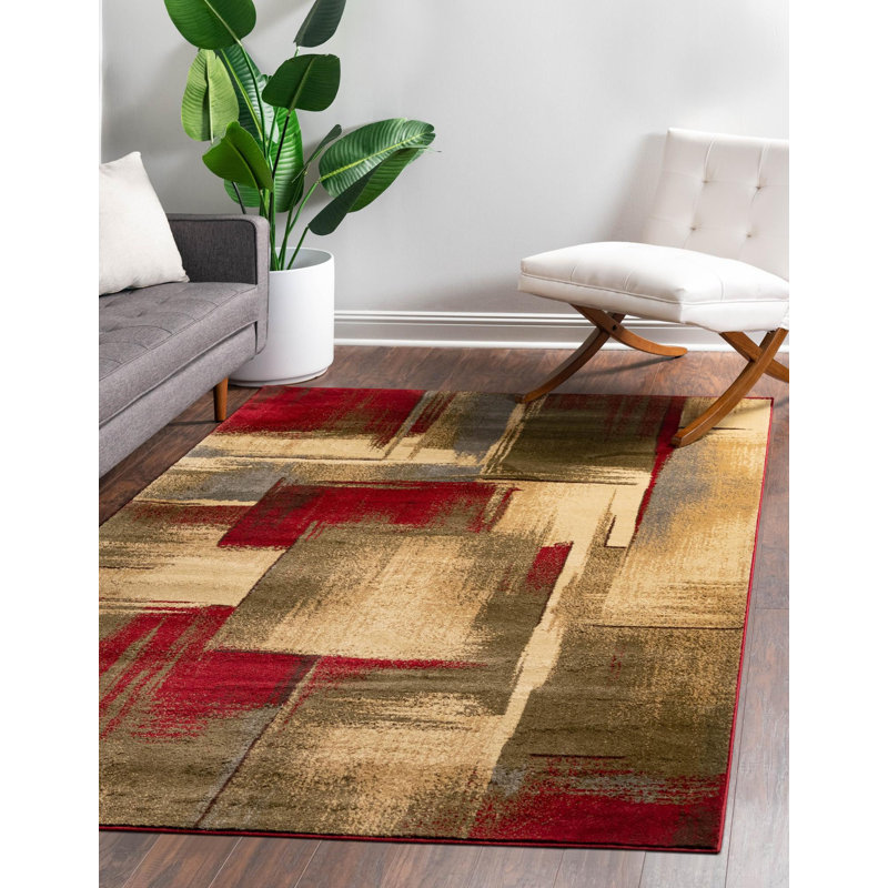 Tapis contemporain Trejo couleur vin carré, Rectangle 3 pi 1 po x 5 pi 3 po