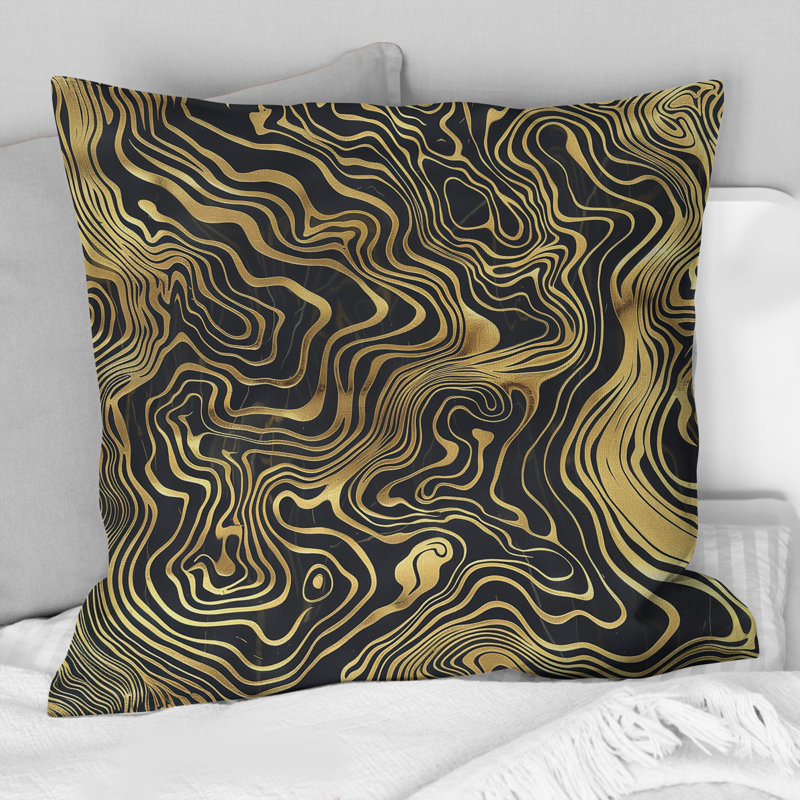 Coussin décoratif doré et noir, H 16 po x l 16 po