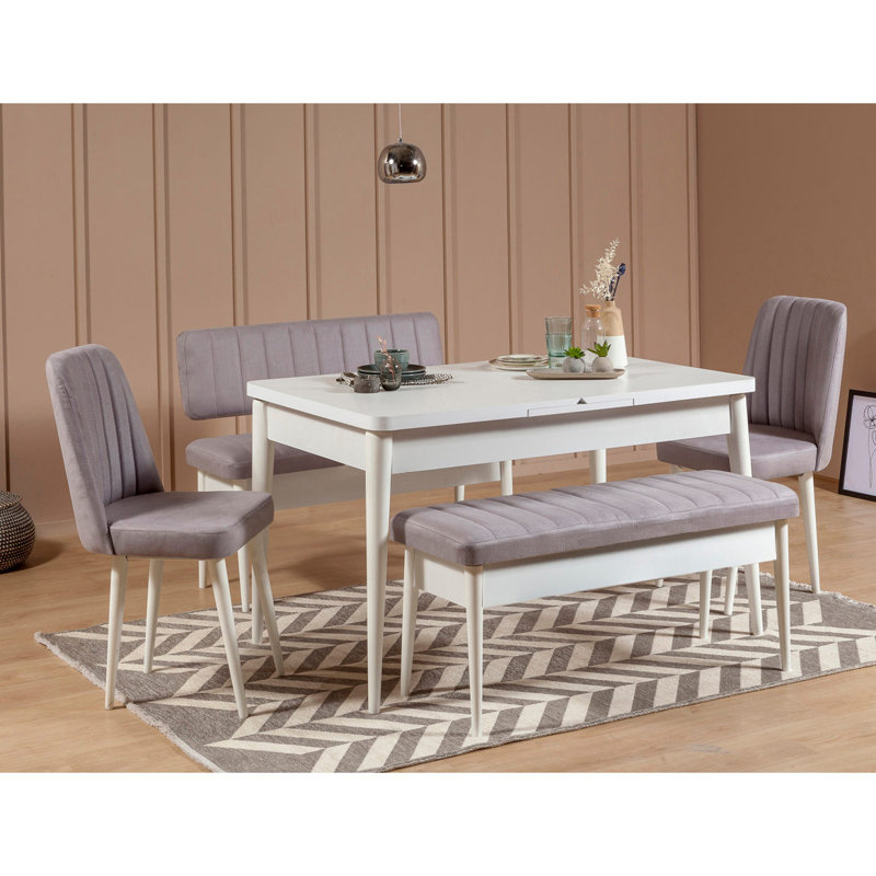 Banc rembourré Helle, Blanc / gris