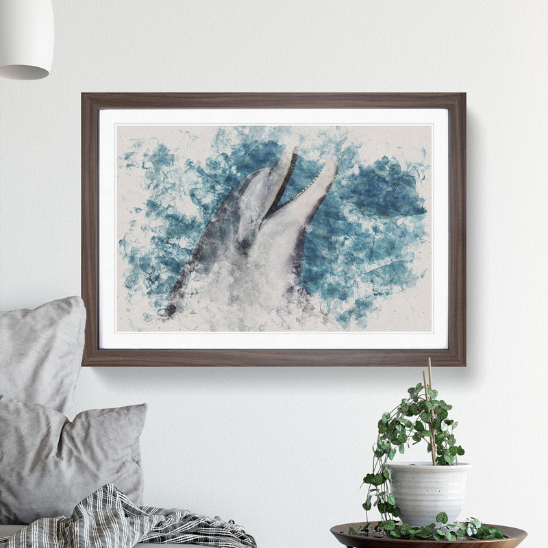 Dolphin - Picture Frame Graphic Art, Walnut, 36cm H x 48cm W x 2cm D