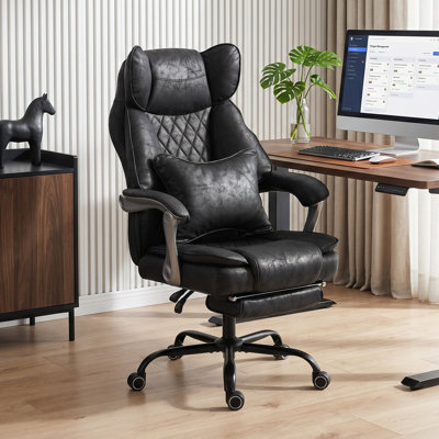 Grande et grande chaise de bureau avec support lombaire, noir