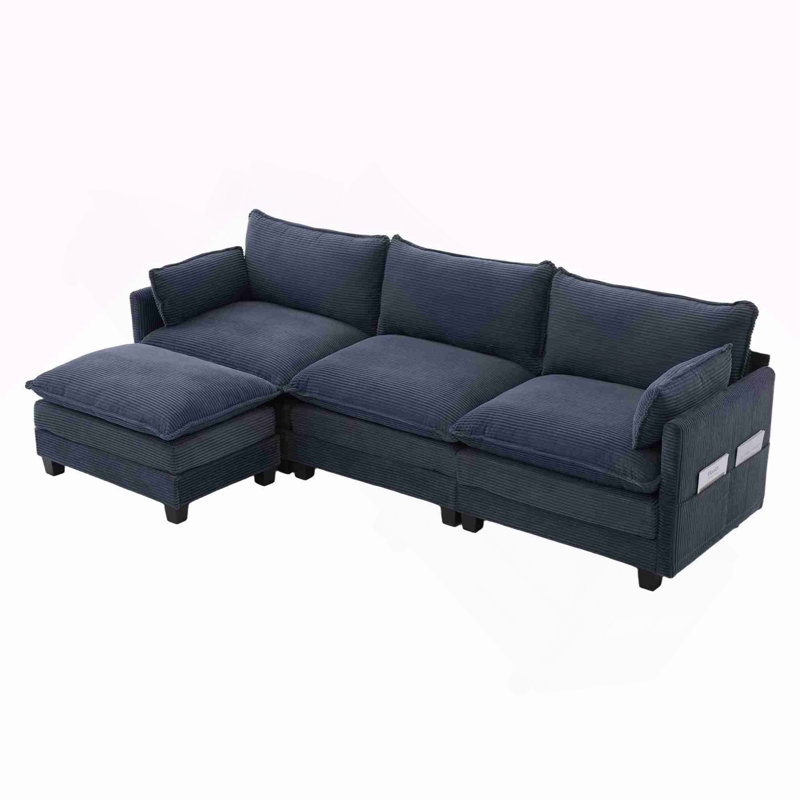 Canapé modulaire surdimensionné surdimensionné avec repose-pieds mobile, ensemble de canapés en velours côtelé moderne de 102 pouces à 4 places, canapé convertible en forme de L pour le salon et le bureau