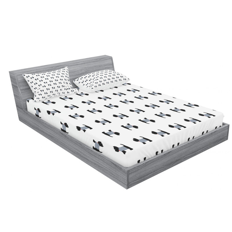 Scottie Microfiber Patterned Fitted Sheet, Queen Fitted Sheet with 2 Pillowcases