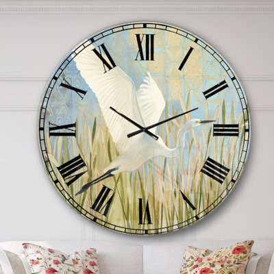 Aigrette enneigée en vol vII - Horloge murale campagnarde