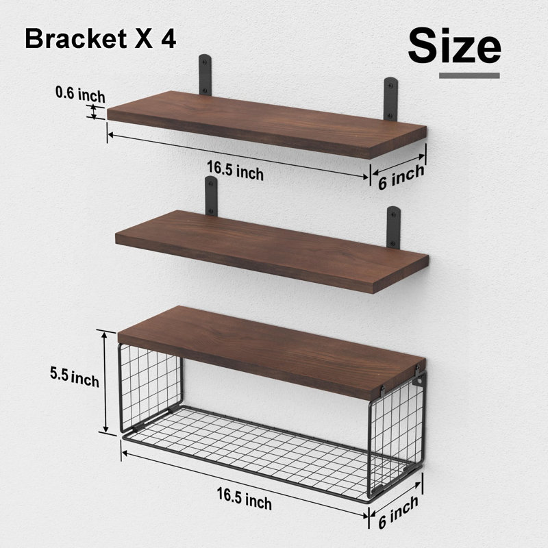 Bathroom Shelf Over Toilet, Floating Bathroom Shelf Wall Mounted With Wire Basket, Floating Shelf For Wall Décor-Rustic Brown