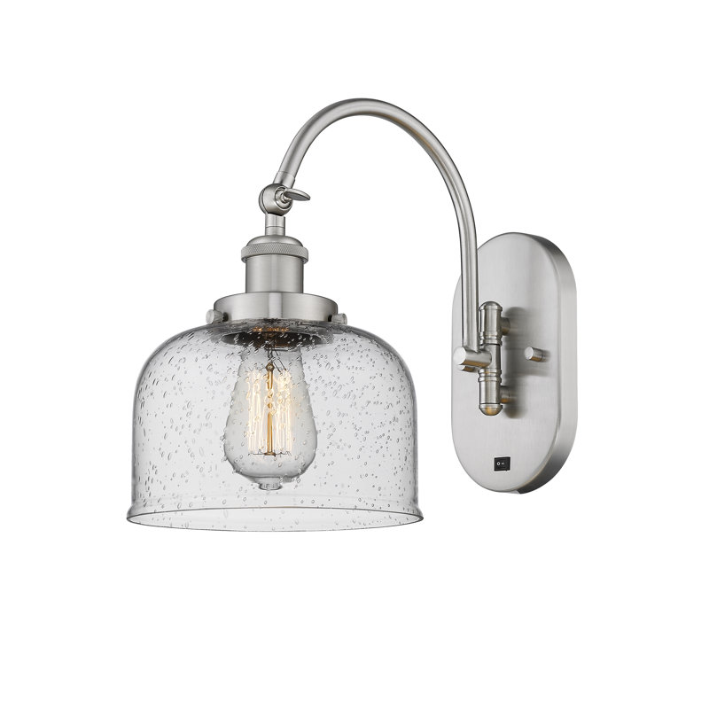 Applique murale articulée en métal 1 lumière avec abat-jour cloche en verre Shauna, Blanc mat, Incandescente