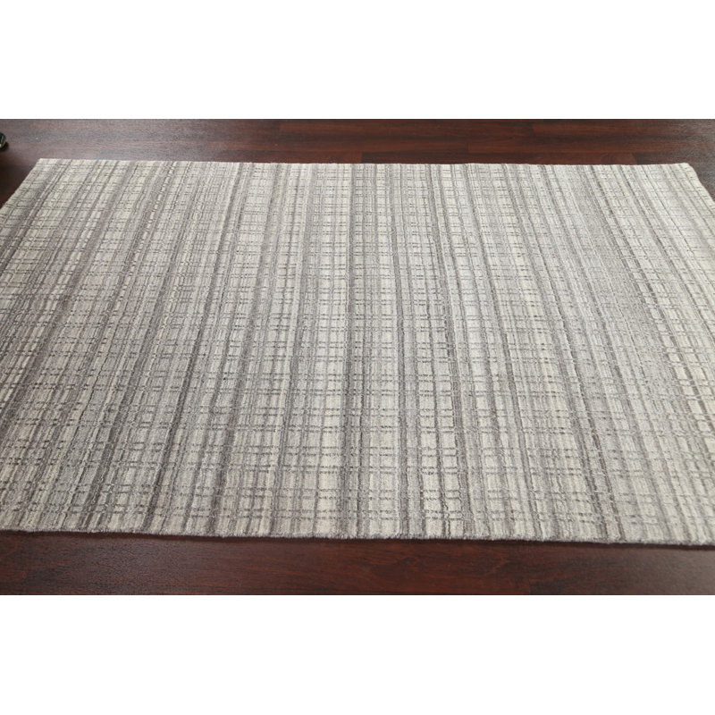 Tapis en laine à carreaux contemporain noué à la main 5 x 8 po