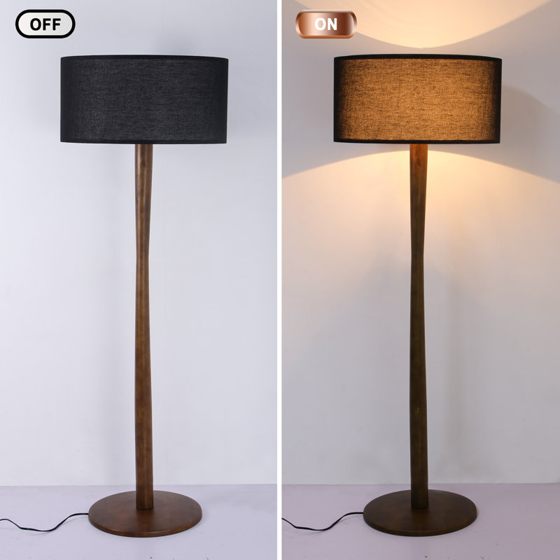 61'' Modern Walnut Wood Column Floor Lamp with Black Linen Drum Shade, Minimalist Standing Lamp, cULus Certified for Living Room Side Tables, Bedroom Corners, Home Offices or Study Rooms