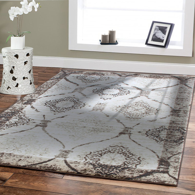 Tapis brun/crème patiné rétro Bayswater, Rectangle 2 pi x 3 pi