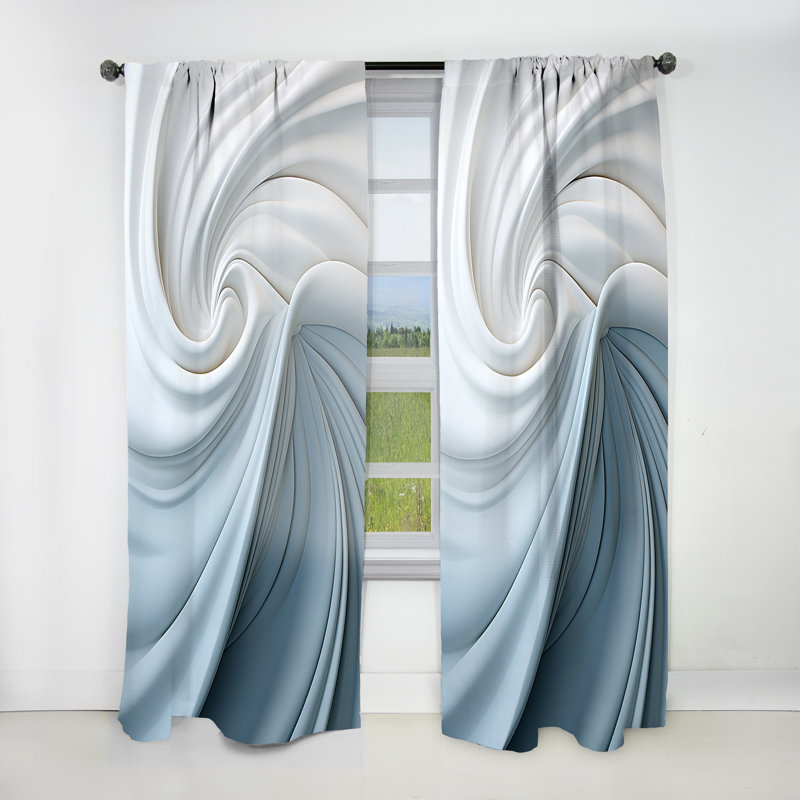 Carmello White, Blue Zen Zephyr Spiral II - Modern Curtain - Velvet Room Darkening - 1 Panel, 52" W x 90" L