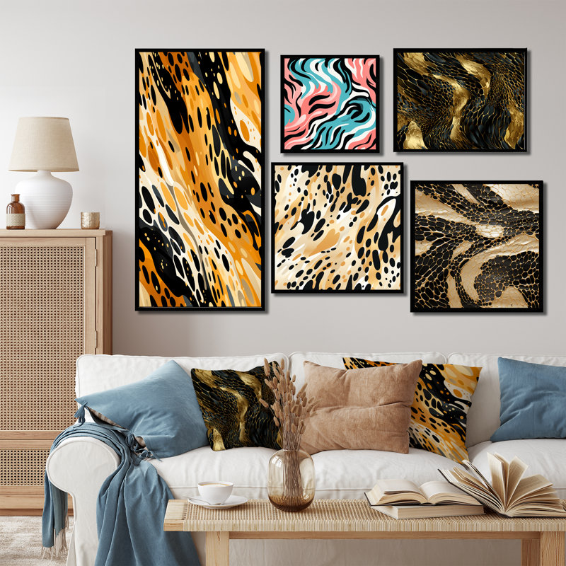 «Exotic Camouflage Caprice», ensemble de 5 impressions sur toile, Cadre flottant noir